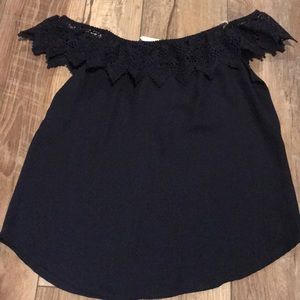Off shoulder navy shirt